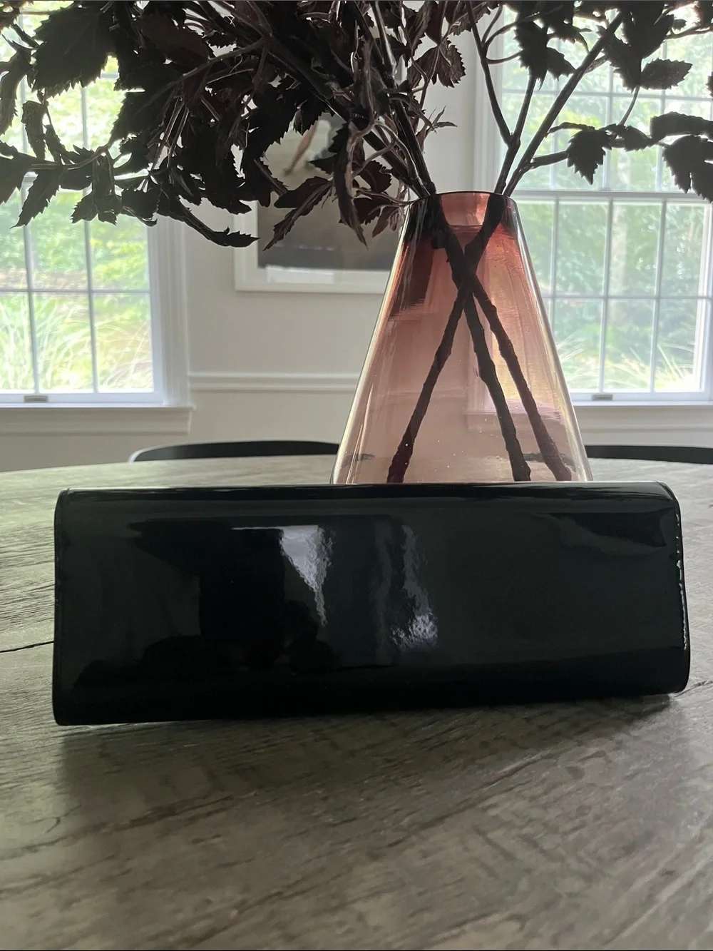 Black Patent Leather Clutch purse with Silver Accent